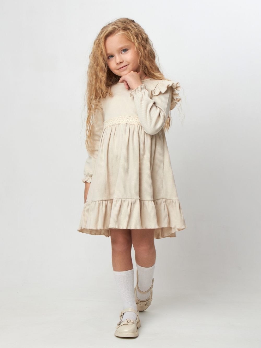 332. Платье детское из лапши, хлопок 100%, бежевое, р. 74,80,86,92