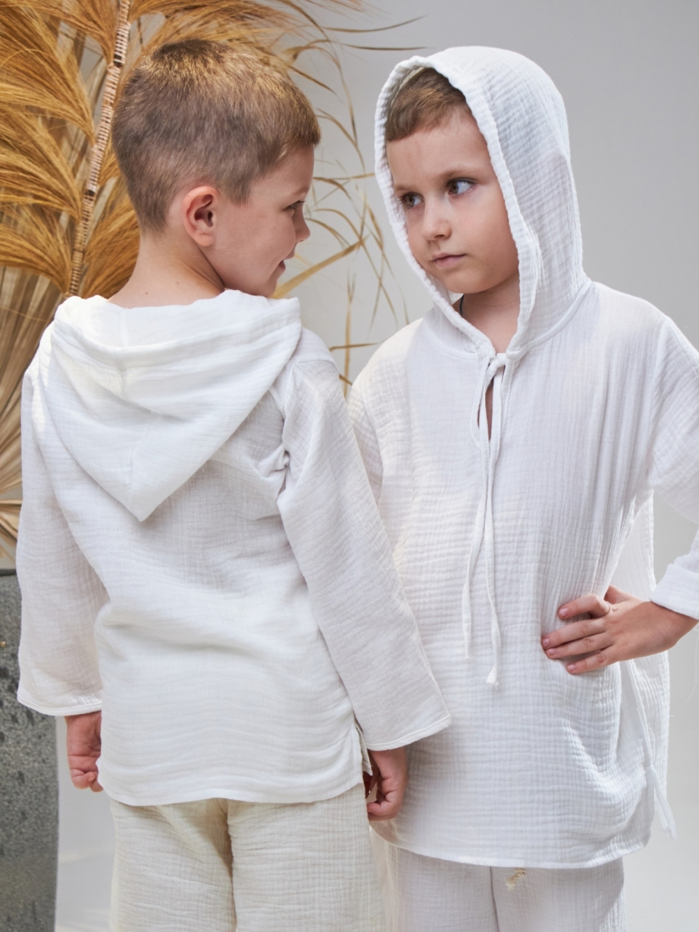 330-Б. Пляжная детская рубашка, белая, хлопок 100% муслин, размеры 86,92,98,104,110,116