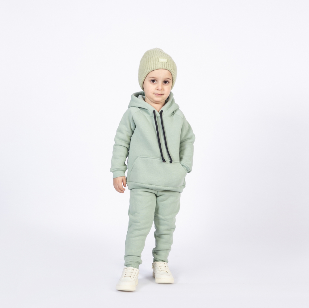 296-ОЛ. Свитшот с капюшоном  + Штаны, хлопок 65%, 35% ПЭ, 3-х нитка (начес) оливковый 80,86,92