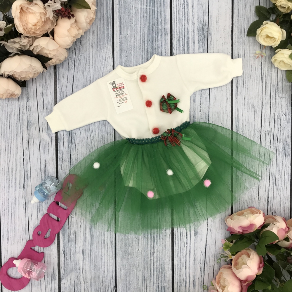 243-З. И.Боди с юбкой, хлопок 100% интерлок, зеленый 62,68,74.80