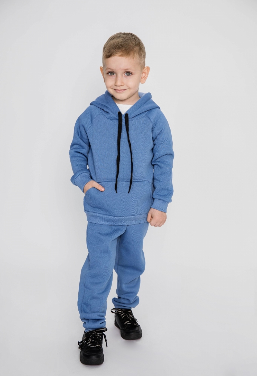 296-ДЖ. Свитшот с капюшоном + Штаны, хлопок 65%, 35% ПЭ, 3-х нитка (начес) джинсовый 80,86,92