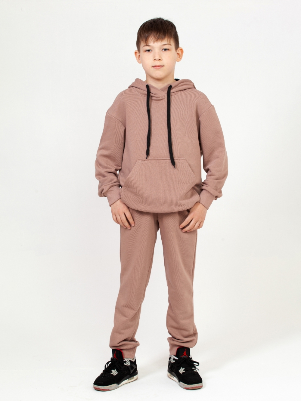 311-Ш. Свитшот с капюшоном + Штаны, хлопок 65%, 35% ПЭ, 3-х нитка ( без начеса) шоколад 146,152,158
