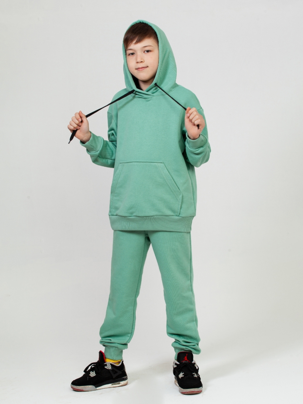 311-Х. Свитшот с капюшоном + Штаны, хлопок 65%, 35% ПЭ 3-х нитка ( без начеса) хаки 146,152,158