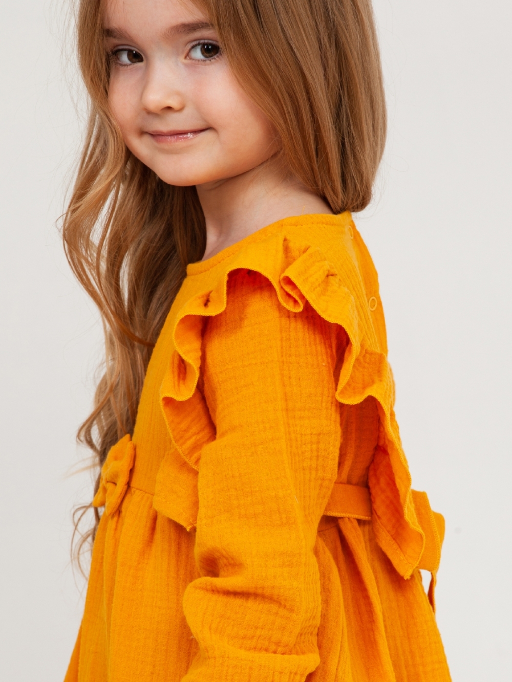 321-Я. Платье из муслина детское, хлопок 100% янтарный, р. 74,80,86,92