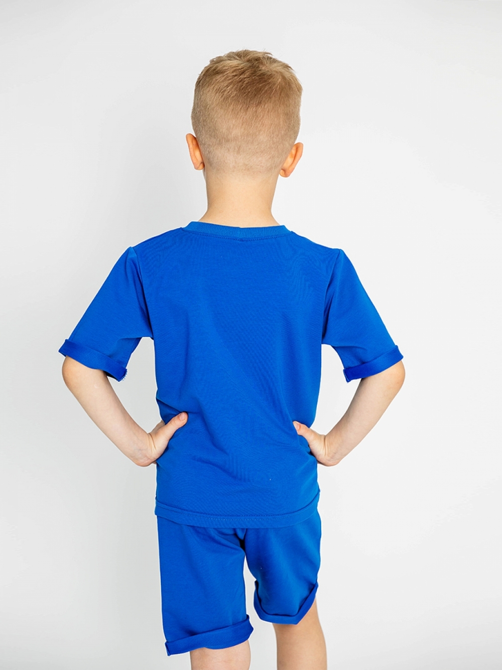 313-ЭЛ. Футболка + шорты, хлопок 70%, 25% ПЭ, 5% лайкра 2 нитка петля, электрик 122,128,134,140