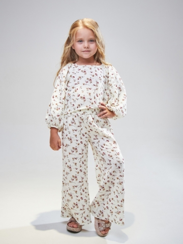 Купить оптом 329-ЦВ1. Костюм детский Палаццо, цветной, хлопок 100%  муслин, размеры 98,104,110,116 в Уфе