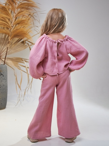 329-ПУ. Костюм детский Палаццо, пудра, хлопок 100%  муслин, размеры 98,104,110,116