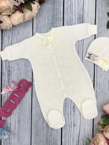 Купить оптом 264-М. Комбинезон с шапкой, хлопок 80% велюр 20%  ПЭ, молочный в Уфе