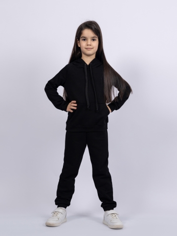 Купить оптом 311-Ч. Свитшот с капюшоном + Штаны, хлопок 65%, 35% ПЭ, 3-х нитка ( без начеса) черный 98,104,110,116 в Уфе