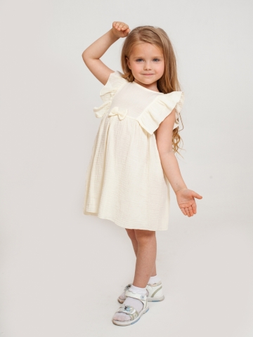 Купить 322-СЛ. Платье из муслина детское, хлопок 100% сливочный, р. 74,80,86,92 в Уфе