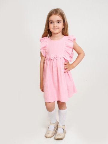 Купить 322-Р. Платье из муслина детское, хлопок 100% розовый, р. 74,80,86,92 в Уфе