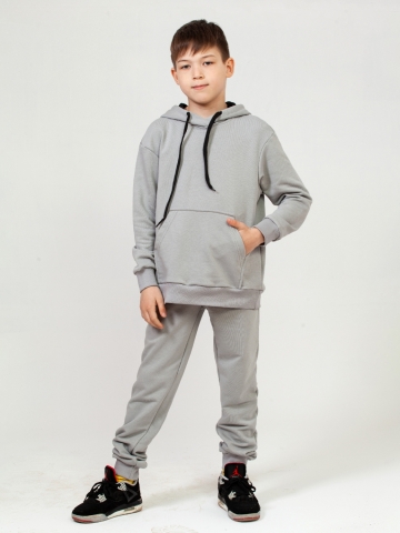 Купить оптом 311-ГР. Свитшот с капюшоном + Штаны, хлопок 65%, 35% ПЭ, 3-х нитка ( без начеса) графит 146,152,158 в Уфе