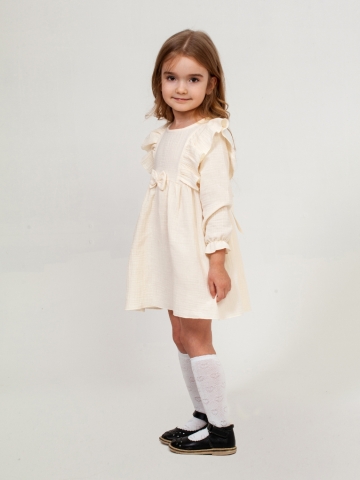 Купить 321-СЛ. Платье из муслина детское, хлопок 100% сливочный, р. 74,80,86,92 в Уфе