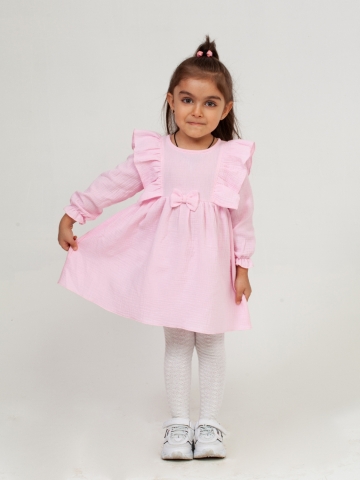 Купить 321-Р. Платье из муслина детское, хлопок 100% розовый, р. 74,80,86,92 в Уфе